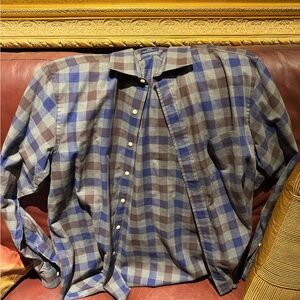 Plaid Men's Shirt - Blue and Brown New England shirt company large